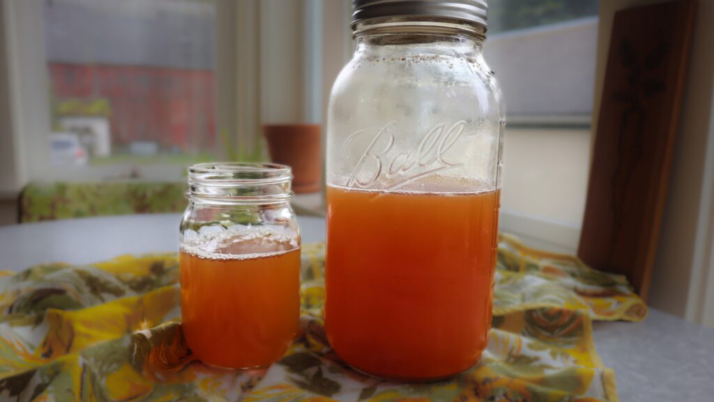 Two jars of fermented sparkling apple cider.